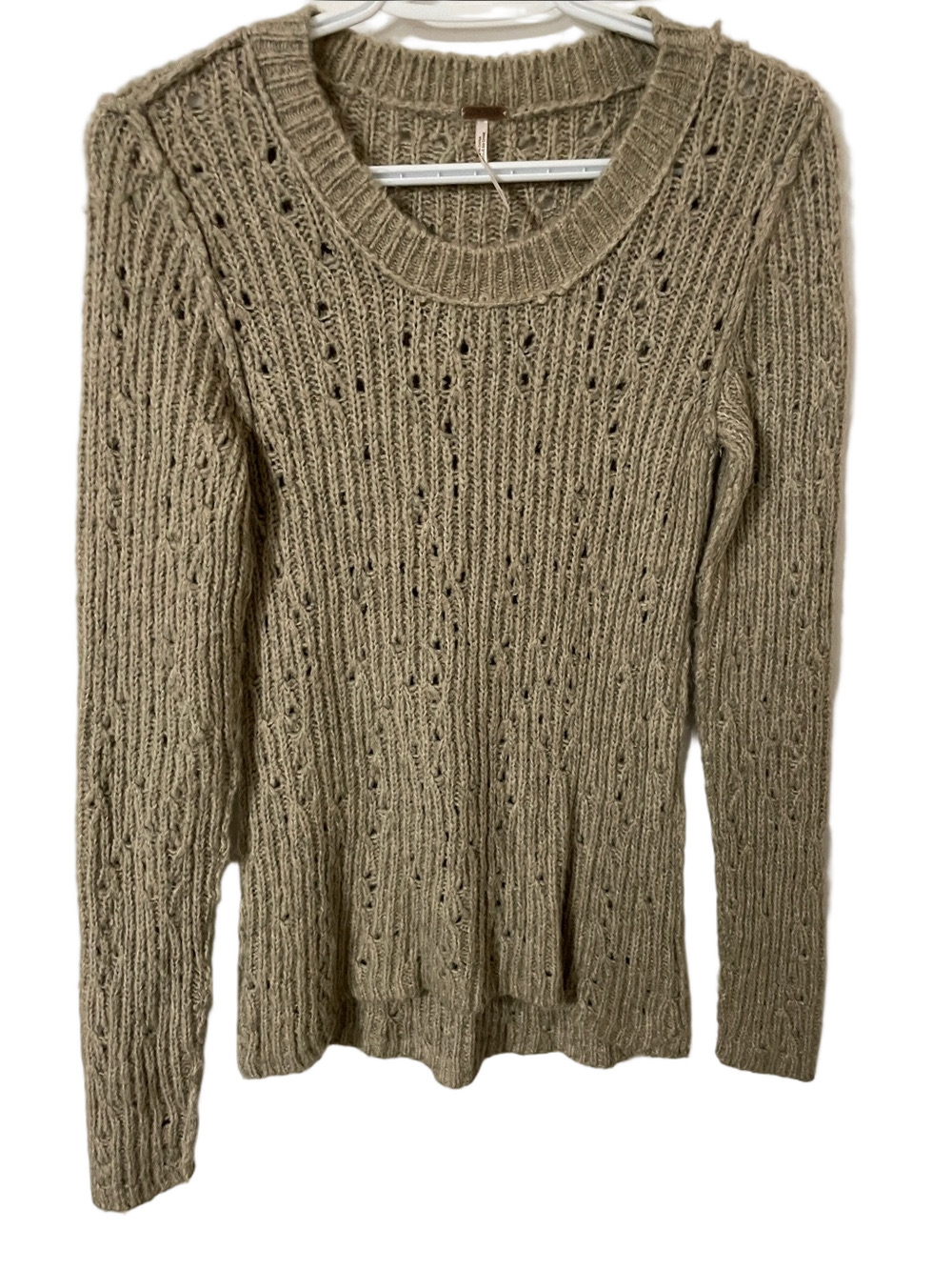Free People Open-Knit Scoopneck Sweater in Oatmeal Colour Size Small